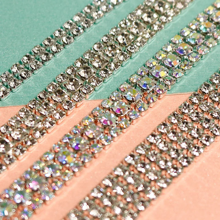 1 Yard Silver Gold AB Rhinestone Chain Tape  Sew on Trim Crystal Decoration DIY Belt Garment Strass Applique Craft for Clothing