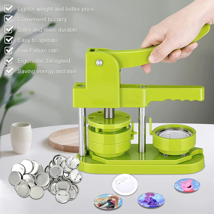 Badges Button Maker Machine Kit, DIY Badge Button Press with 100-500Pcs Button Parts+Circle Cutter, 25-58MM Badges Maker Machine