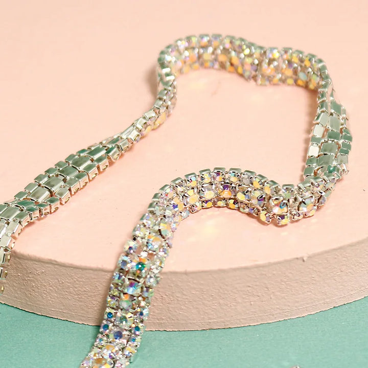 1 Yard Silver Gold AB Rhinestone Chain Tape  Sew on Trim Crystal Decoration DIY Belt Garment Strass Applique Craft for Clothing