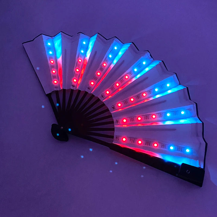 Chinese Japanese luminous Handheld Fan colorful led light up hand fan nightclub glowing props for Rave festival wedding party