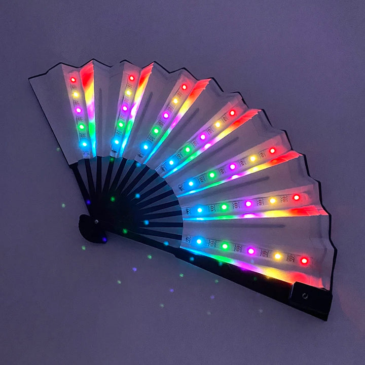 Chinese Japanese luminous Handheld Fan colorful led light up hand fan nightclub glowing props for Rave festival wedding party