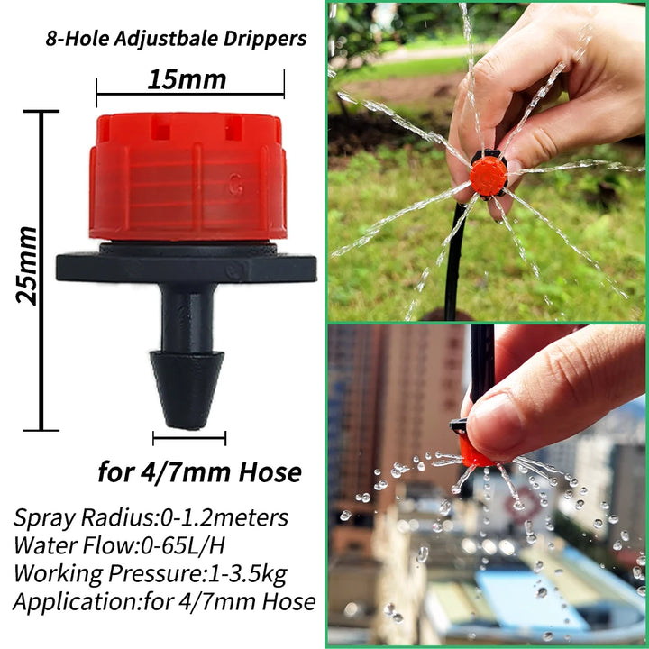 30-500PCS Adjustable 1/4 Irrigation Misting Dripper Sprinkler Head Micro Flow Drip Head Garden Watering Tool Lawn Greenhouse