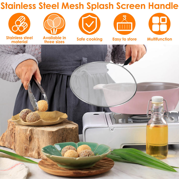 3Pcs Cooking Frying Stainless Steel Anti Splatter Guard Oil Net Grease Splatter Screen Pan Mesh Guard Screen Splash Cover set