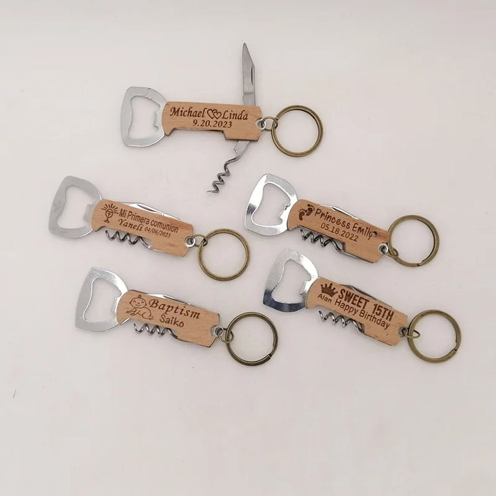 10 pcs Personalized Wood Bottle Opener Wedding Keychain Beer Bottle Opener Custom Blank Wooden Handle wine Bottle Opener Gifts