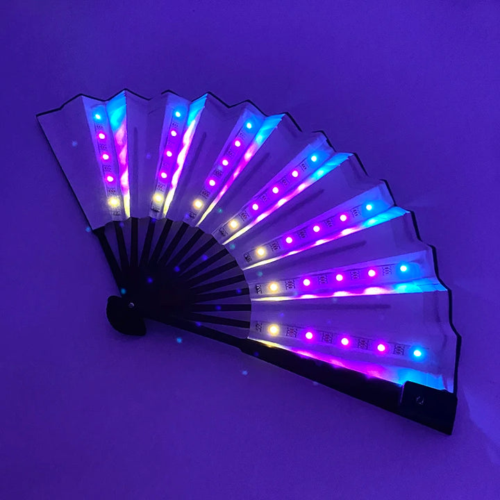 Chinese Japanese luminous Handheld Fan colorful led light up hand fan nightclub glowing props for Rave festival wedding party