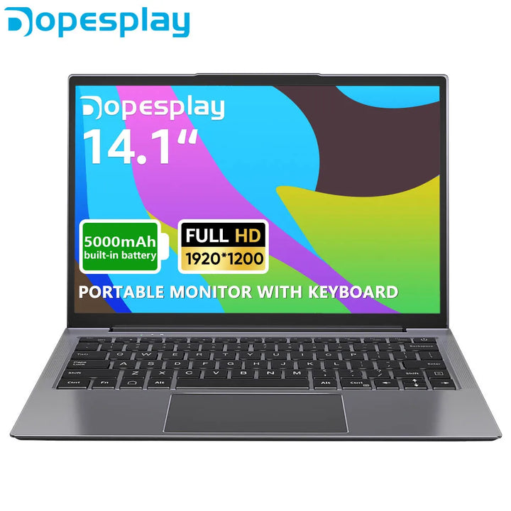 Dopesplay 14.1inch Portable Lapdock Monitor with Keyboard Battery 1080P IPS 60HZ  Screen Display For Laptop Steam Deck Mac Phone