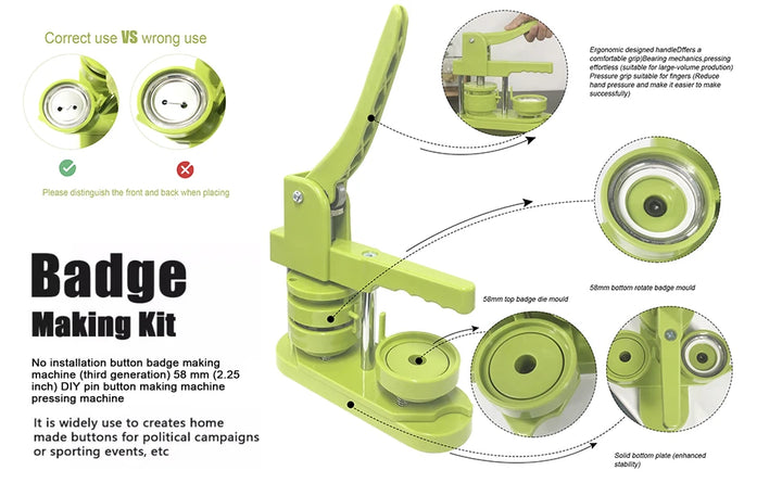 Badges Button Maker Machine Kit, DIY Badge Button Press with 100-500Pcs Button Parts+Circle Cutter, 25-58MM Badges Maker Machine