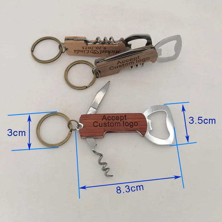 10 pcs Personalized Wood Bottle Opener Wedding Keychain Beer Bottle Opener Custom Blank Wooden Handle wine Bottle Opener Gifts