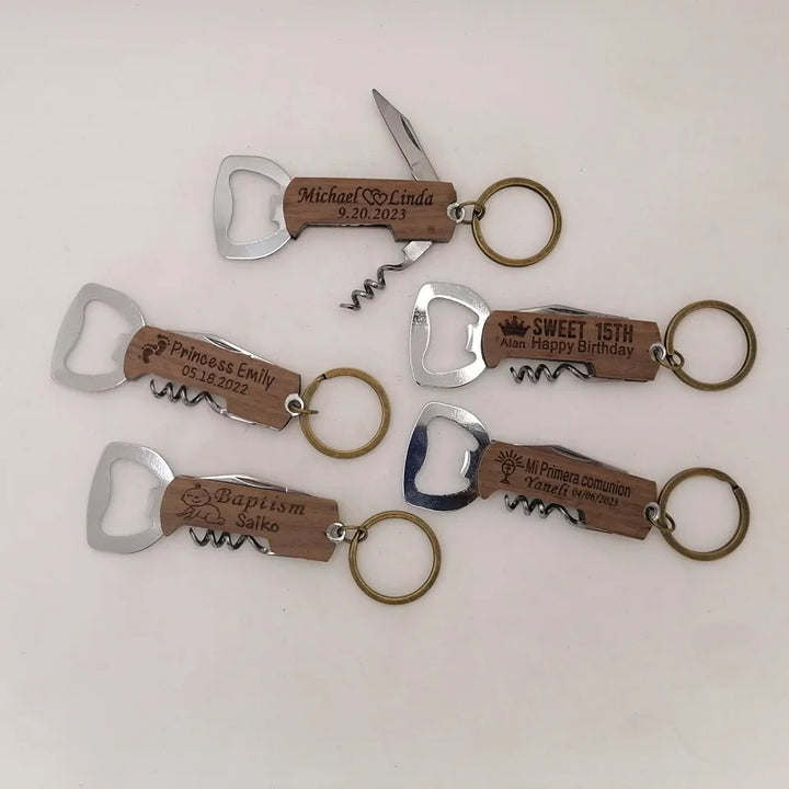 10 pcs Personalized Wood Bottle Opener Wedding Keychain Beer Bottle Opener Custom Blank Wooden Handle wine Bottle Opener Gifts