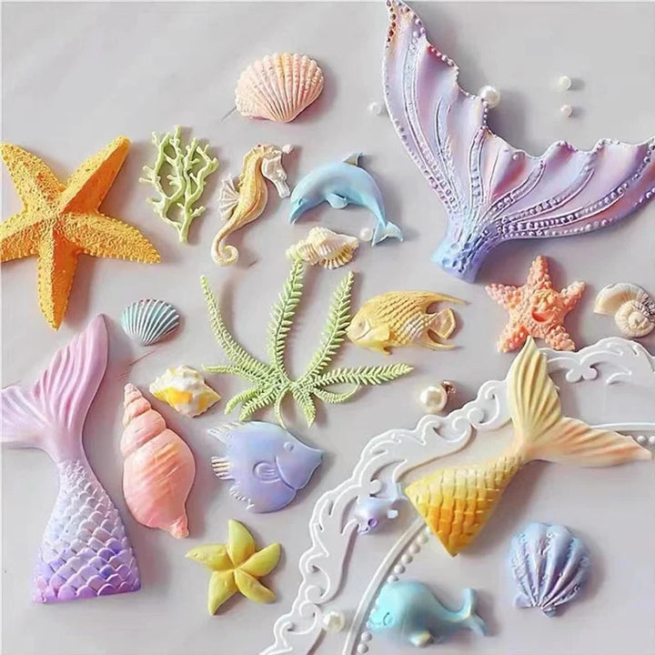 Silicone Marine Shell Mold Sea Fish Coral Sea Turtle Cake Fondant Conch Baking Mould Tool DIY Cake Chocolate Candy Decoration