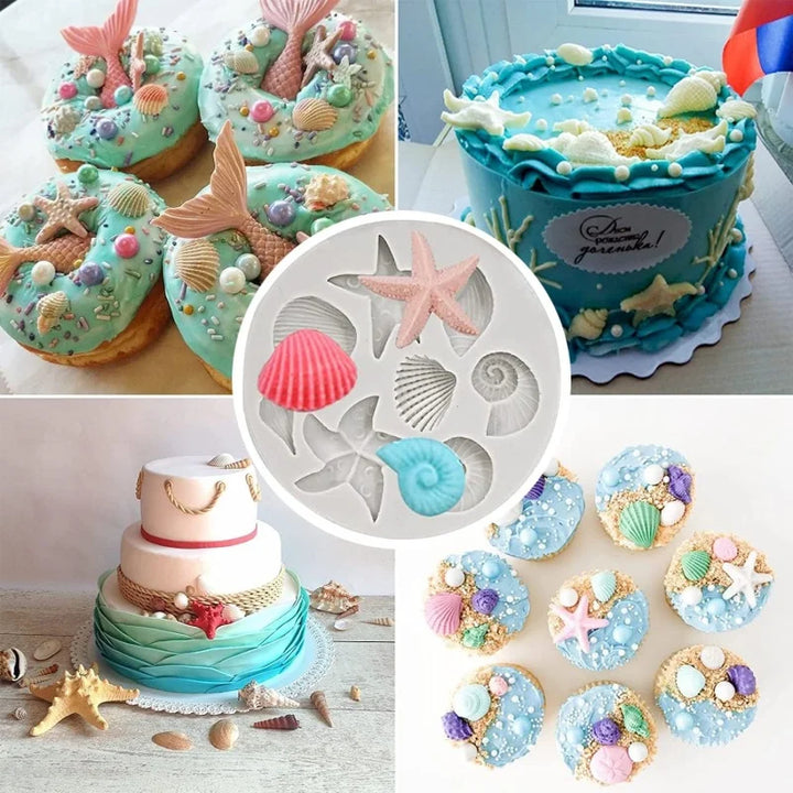 Silicone Marine Shell Mold Sea Fish Coral Sea Turtle Cake Fondant Conch Baking Mould Tool DIY Cake Chocolate Candy Decoration