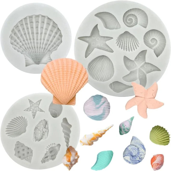 Silicone Marine Shell Mold Sea Fish Coral Sea Turtle Cake Fondant Conch Baking Mould Tool DIY Cake Chocolate Candy Decoration