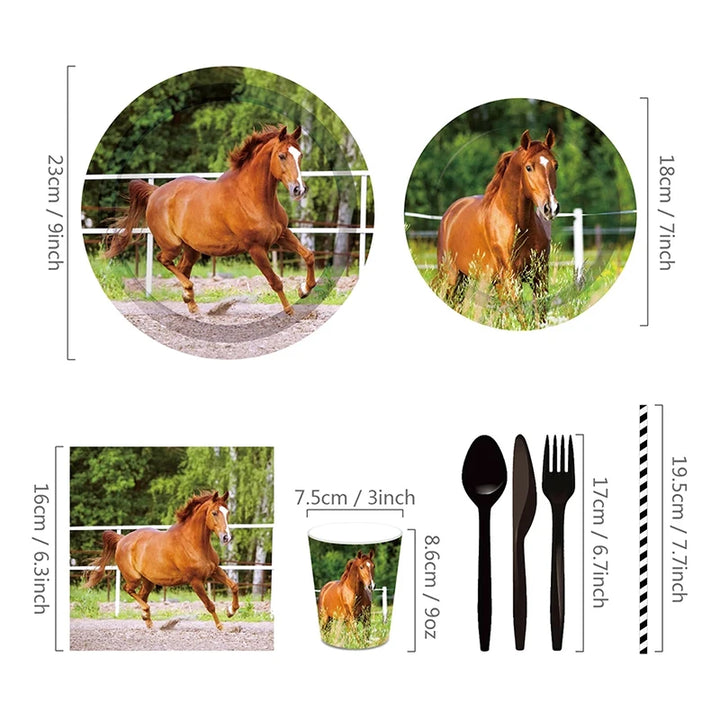 Horse Racing Theme Disposable Tableware Party Paper Plates Balloons Birthday Cowboy Party Boy Farm Baby Shower Decor Supplies