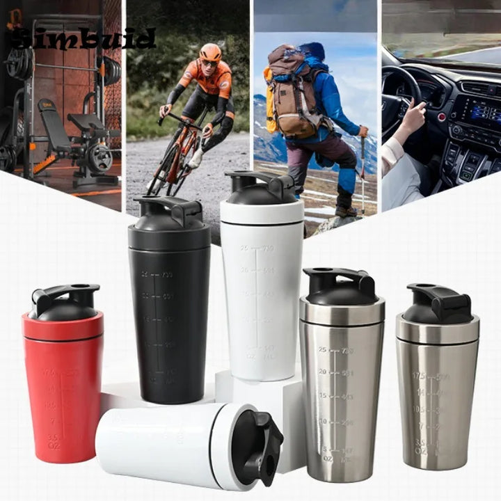 500/750ML Stainless Steel Protein Powder Shaker Bottle with Scale Leak Proof Water Bottle for Gym Fitness Sport Whey Shakes Cup