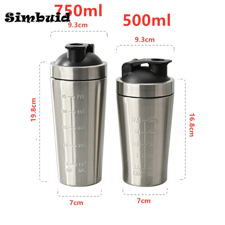 500/750ML Stainless Steel Protein Powder Shaker Bottle with Scale Leak Proof Water Bottle for Gym Fitness Sport Whey Shakes Cup