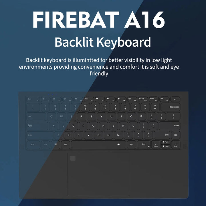 Firebat A16 Laptop 16 Inch CPU N5095 N100 16GB RAM SSD 512GB 1TB BT4.2 WiFi5 LPDDR4 Lightweight Business Computer Notebook