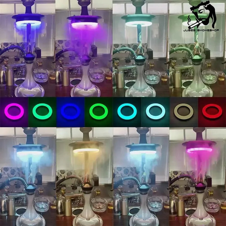 JUSES' S Hookah LED Ring Light Rechargeable RGB Colorful Shisha Lamp Grid Round Hole Buckle Nightclub Smoking Accessories