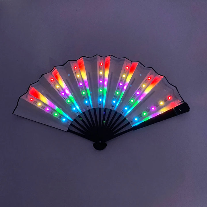 Chinese Japanese luminous Handheld Fan colorful led light up hand fan nightclub glowing props for Rave festival wedding party