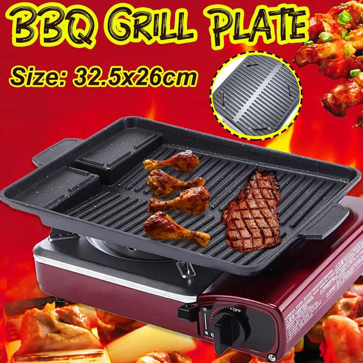 BBQ Grill Pan Plate 32 X 26cm Portable Non-Stick Coating Butane Gas Stove Cooker Plate Rectangle Korean Barbecue Plate