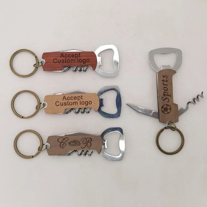 10 pcs Personalized Wood Bottle Opener Wedding Keychain Beer Bottle Opener Custom Blank Wooden Handle wine Bottle Opener Gifts