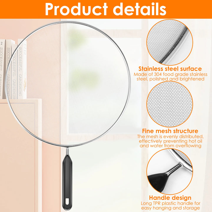 3Pcs Cooking Frying Stainless Steel Anti Splatter Guard Oil Net Grease Splatter Screen Pan Mesh Guard Screen Splash Cover set