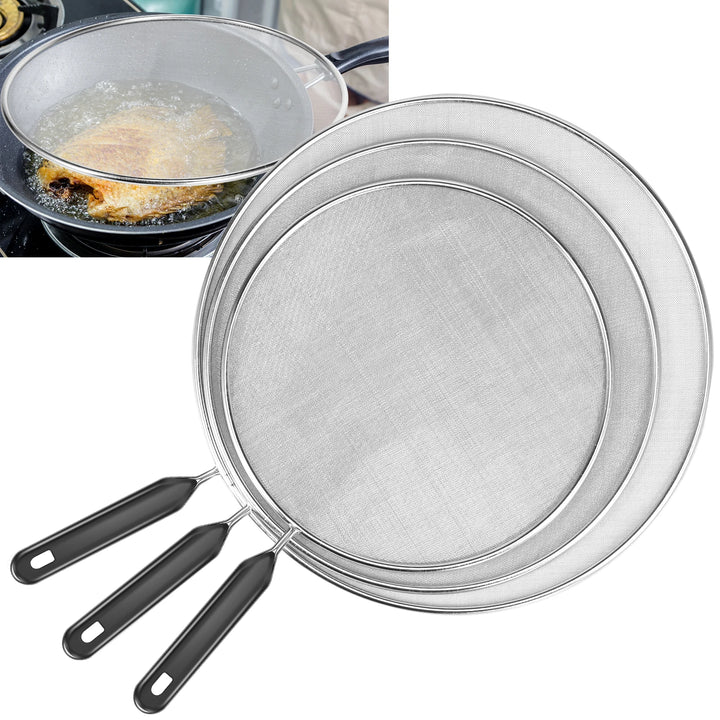 3Pcs Cooking Frying Stainless Steel Anti Splatter Guard Oil Net Grease Splatter Screen Pan Mesh Guard Screen Splash Cover set