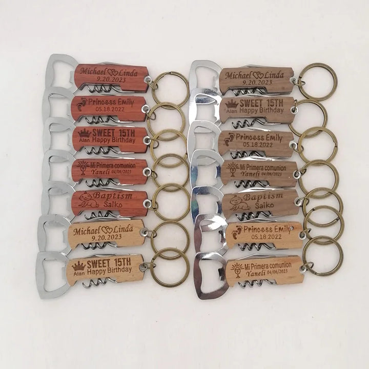 10 pcs Personalized Wood Bottle Opener Wedding Keychain Beer Bottle Opener Custom Blank Wooden Handle wine Bottle Opener Gifts