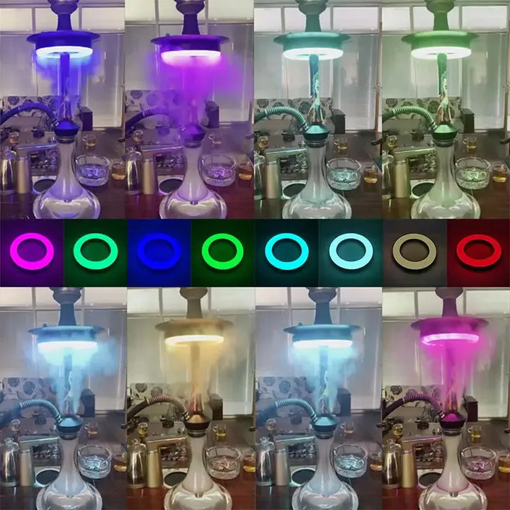 JUSES' S Hookah LED Ring Light Rechargeable RGB Colorful Shisha Lamp Grid Round Hole Buckle Nightclub Smoking Accessories